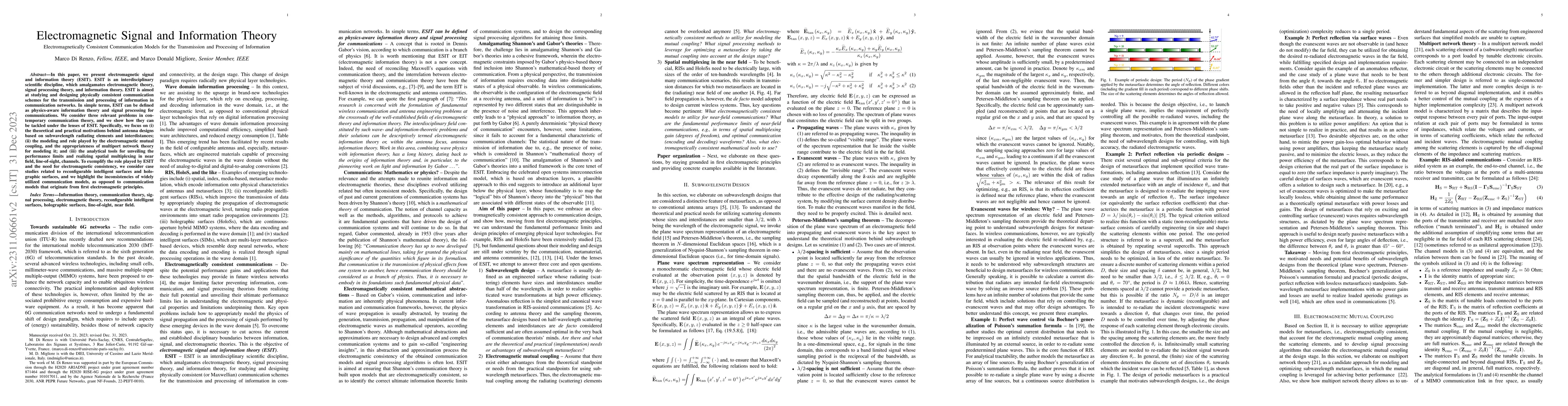 Thumbnail for Electromagnetic Signal and Information Theory -- Electromagnetically
  Consistent Communication Models for the Transmission and Processing of
  Information