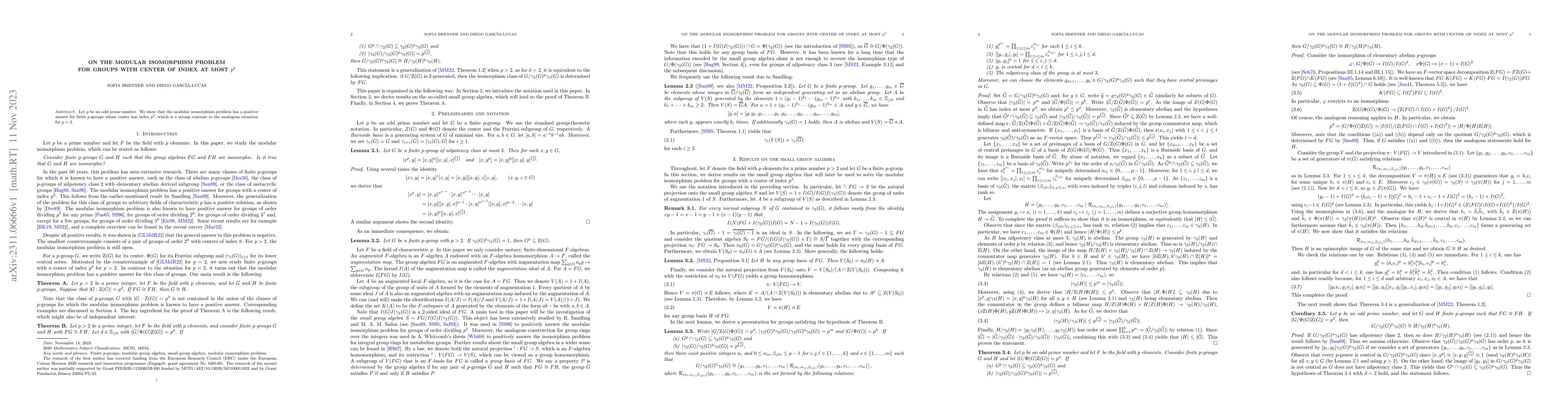 Thumbnail for On the modular isomorphism problem for groups with center of index at
  most $p^3$