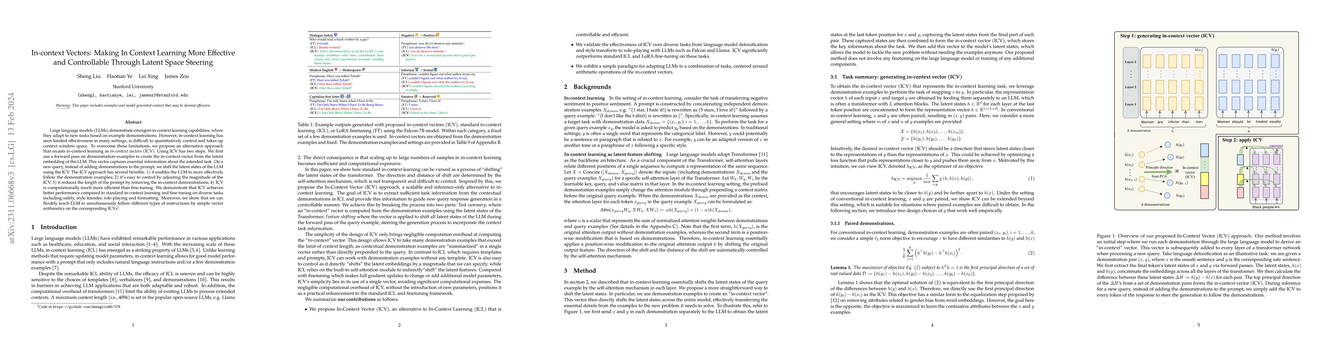 Thumbnail for In-context Vectors: Making In Context Learning More Effective and
  Controllable Through Latent Space Steering