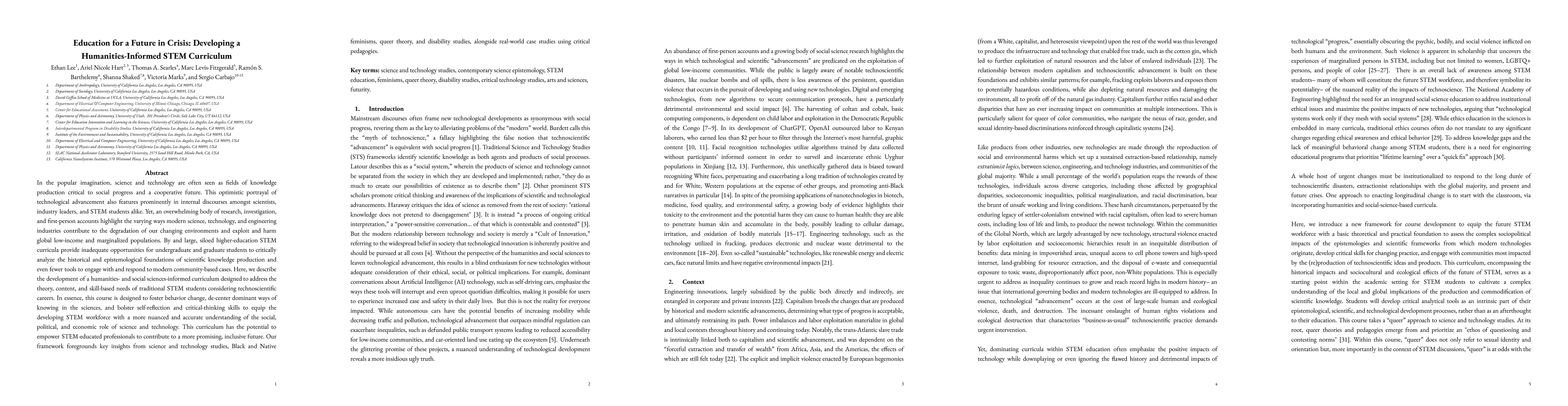 Thumbnail for Education for a Future in Crisis: Developing a Humanities-Informed STEM
  Curriculum