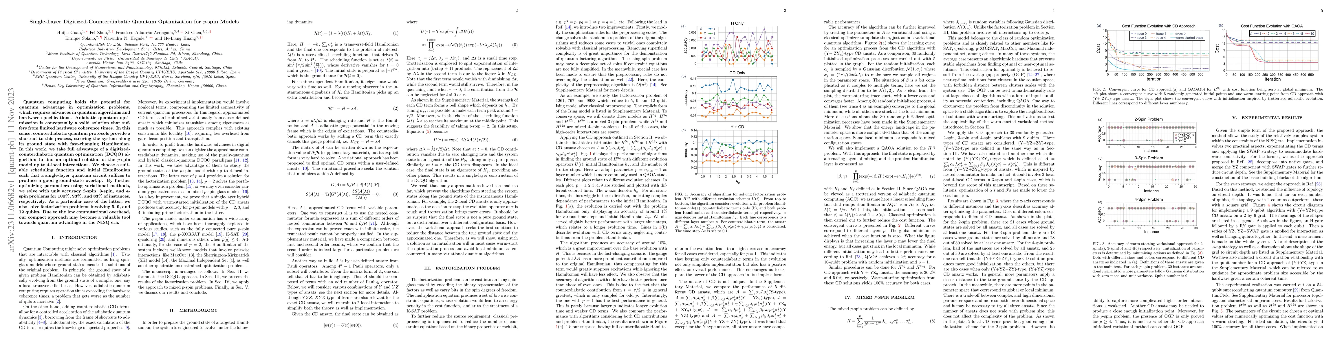 Thumbnail for Single-Layer Digitized-Counterdiabatic Quantum Optimization for $p$-spin
  Models