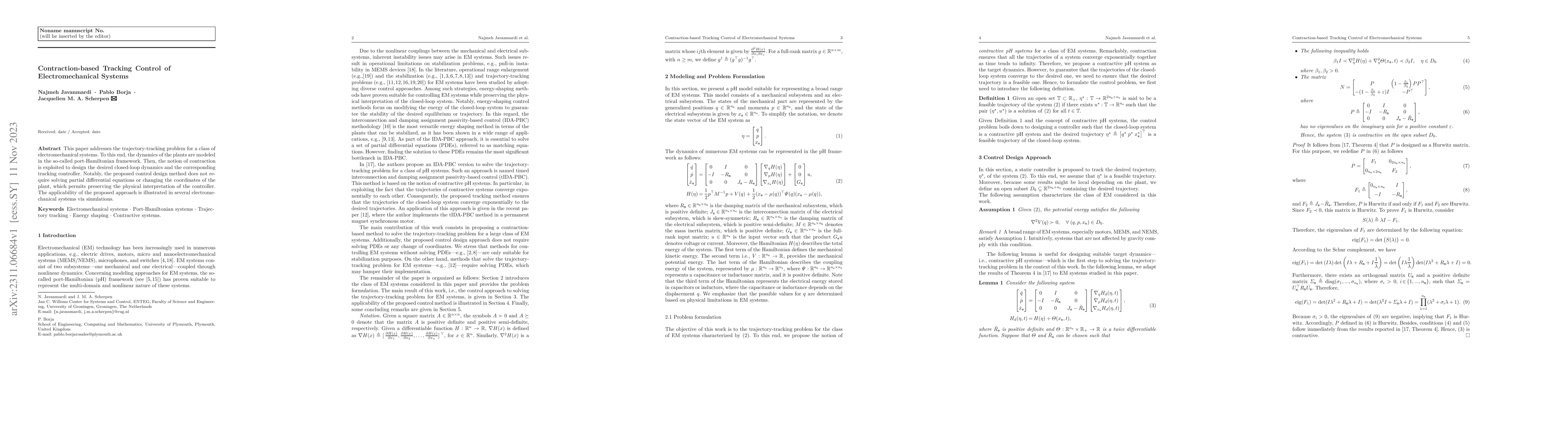 Thumbnail for Contraction-based Tracking Control of Electromechanical Systems