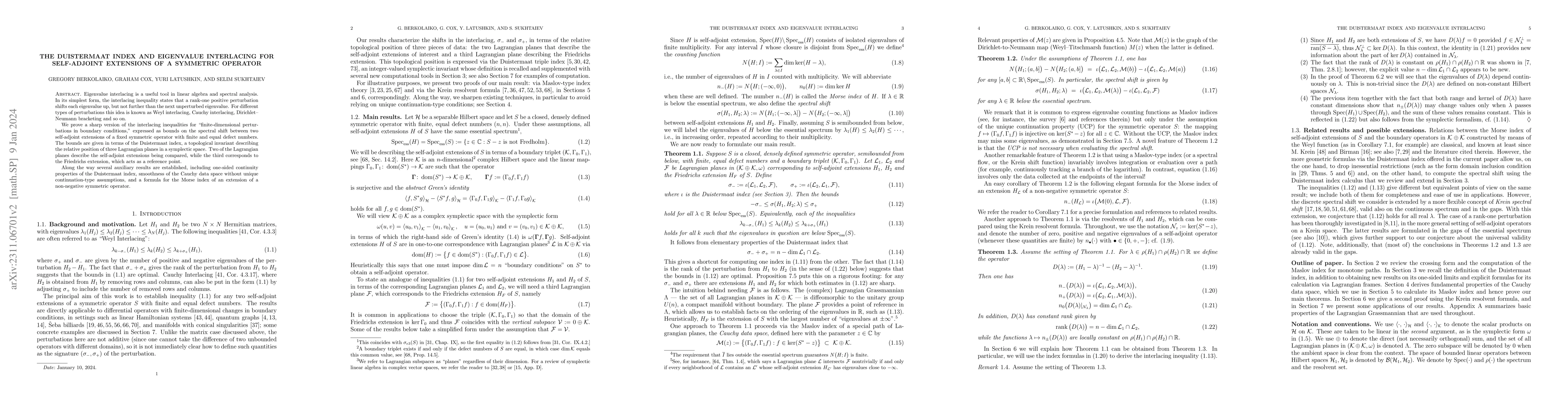 Thumbnail for The Duistermaat index and eigenvalue interlacing for self-adjoint
  extensions of a symmetric operator