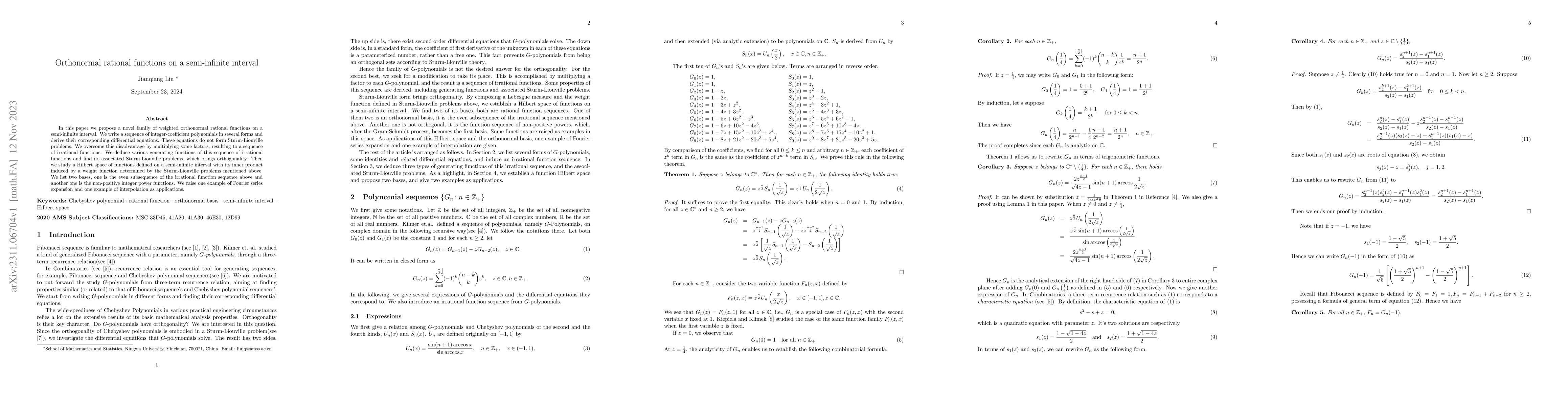 Thumbnail for Orthonormal rational functions on a semi-infinite interval