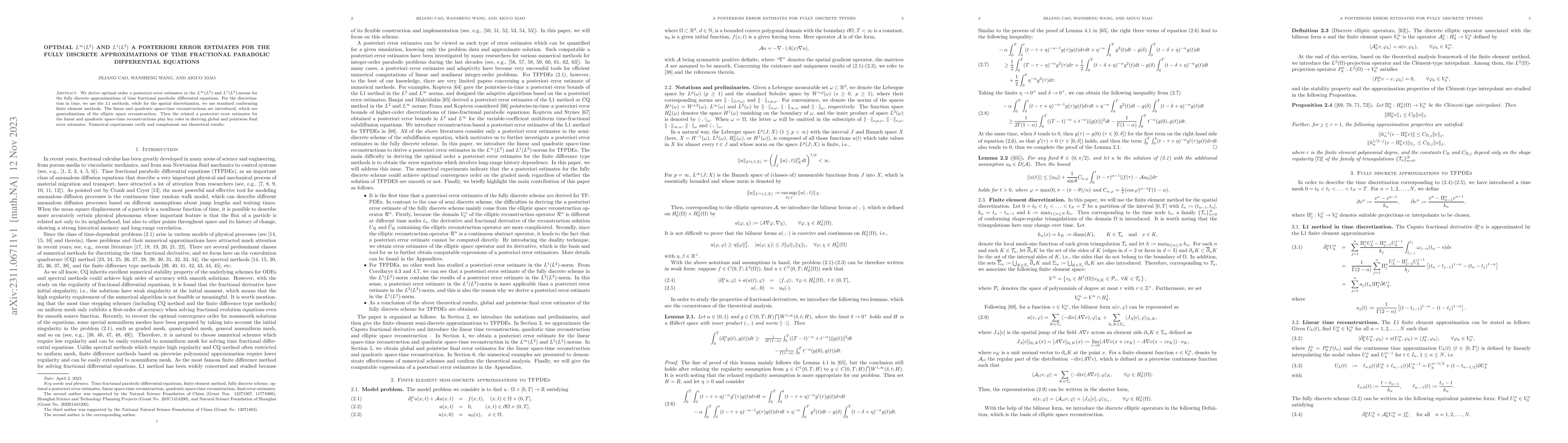 Thumbnail for Optimal $L^\infty(L^2)$ and $L^1(L^2)$ a posteriori error estimates for
  the fully discrete approximations of time fractional parabolic differential
  equations