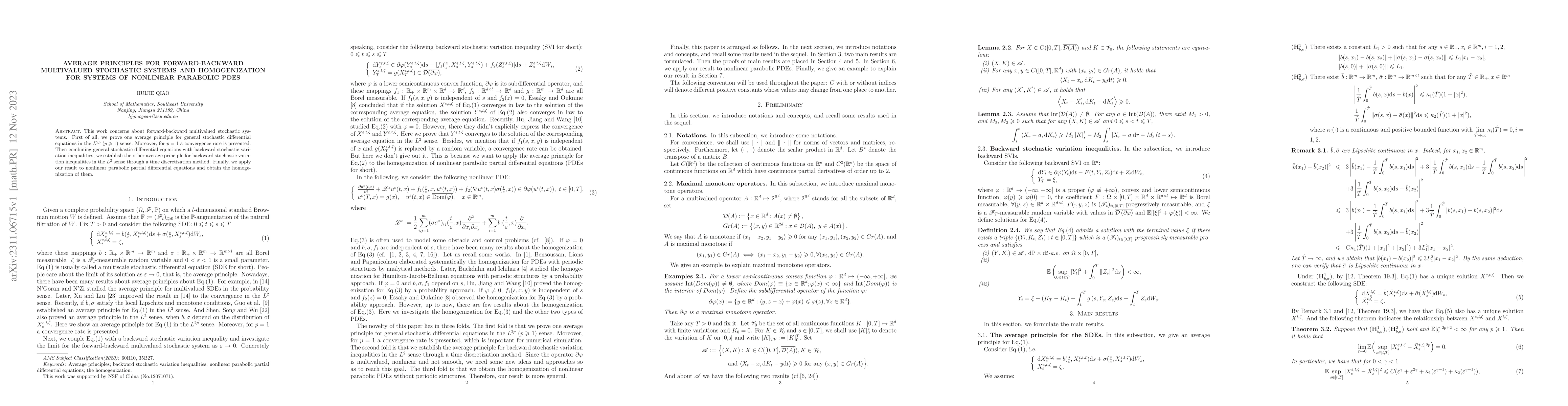 Thumbnail for Average principles for forward-backward multivalued stochastic systems
  and homogenization for systems of nonlinear parabolic PDEs