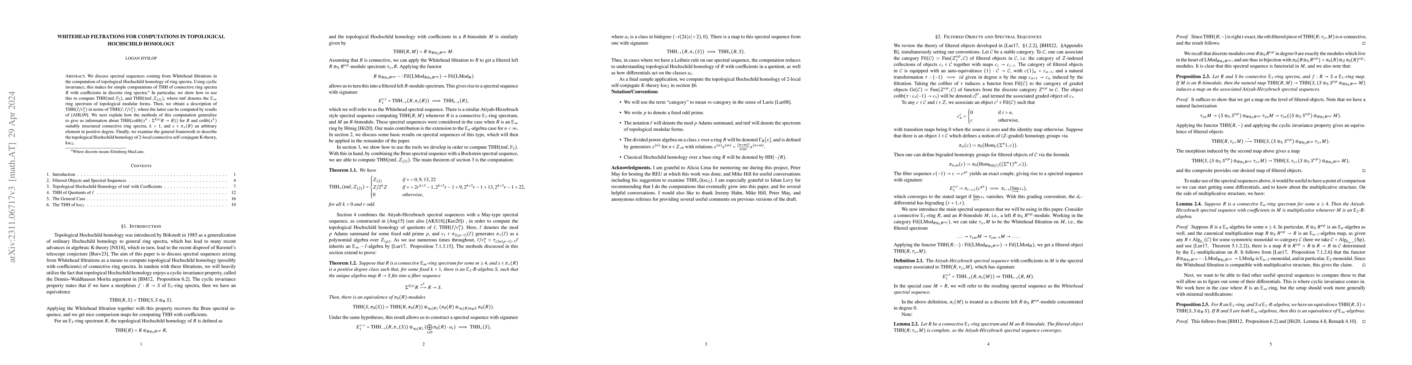 Thumbnail for Whitehead Filtrations for Computations in Topological Hochschild
  Homology
