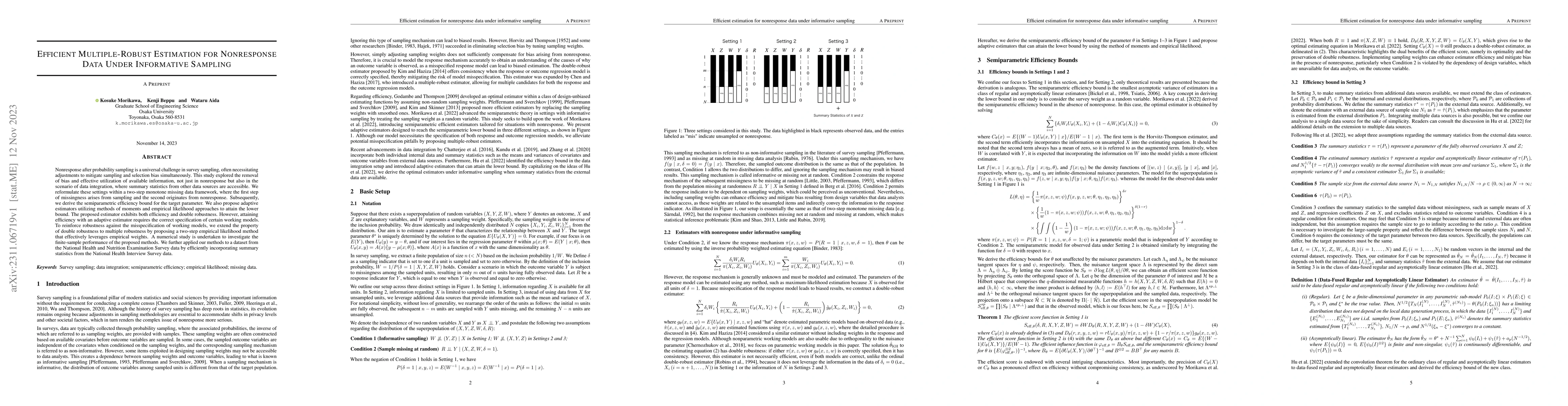 Thumbnail for Efficient Multiple-Robust Estimation for Nonresponse Data Under
  Informative Sampling