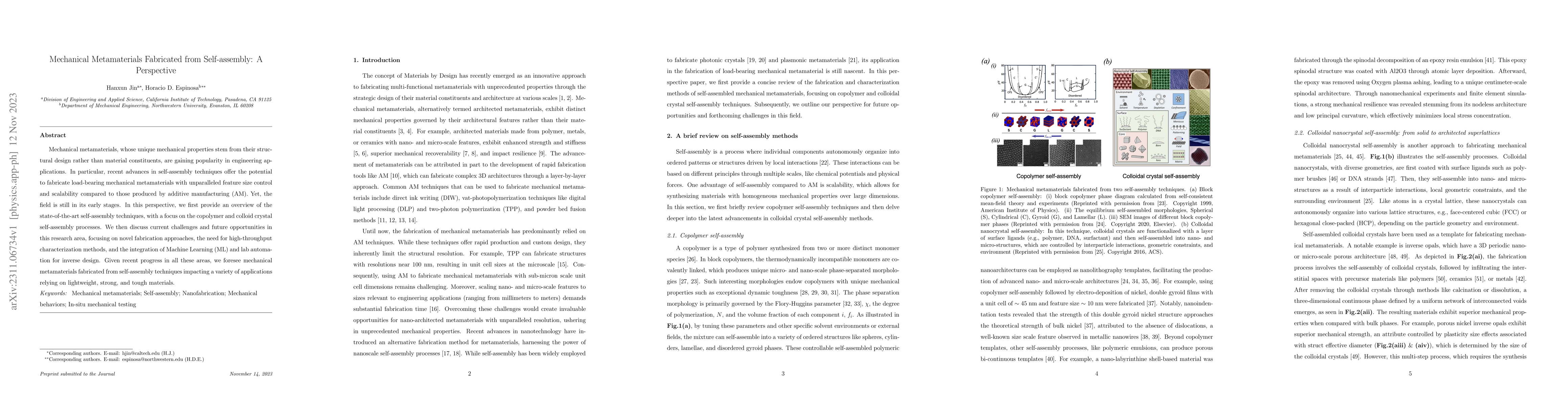 Thumbnail for Mechanical Metamaterials Fabricated from Self-assembly: A Perspective