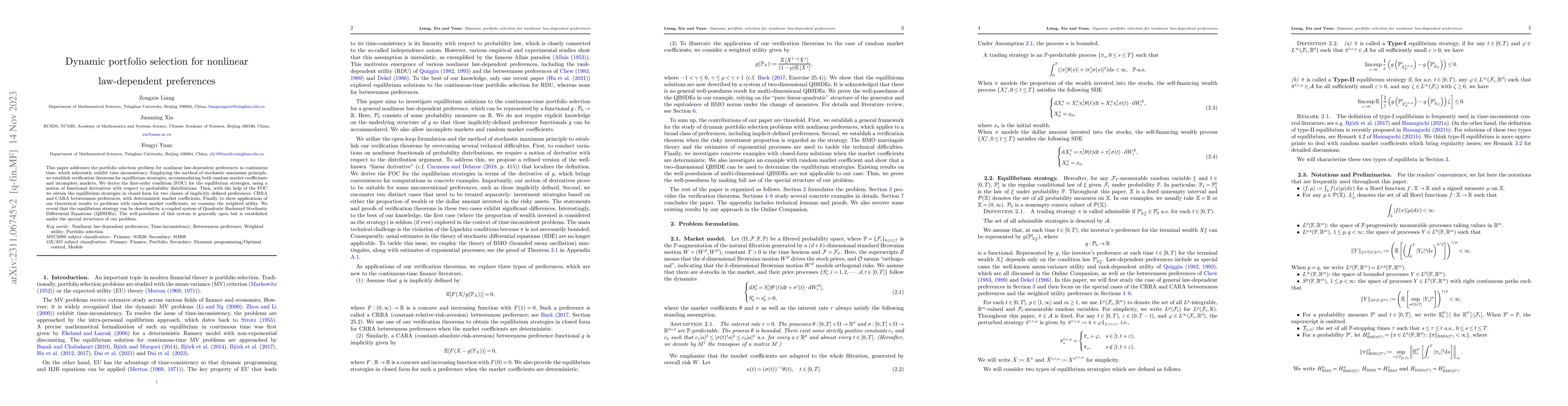 Thumbnail for Dynamic portfolio selection for nonlinear law-dependent preferences