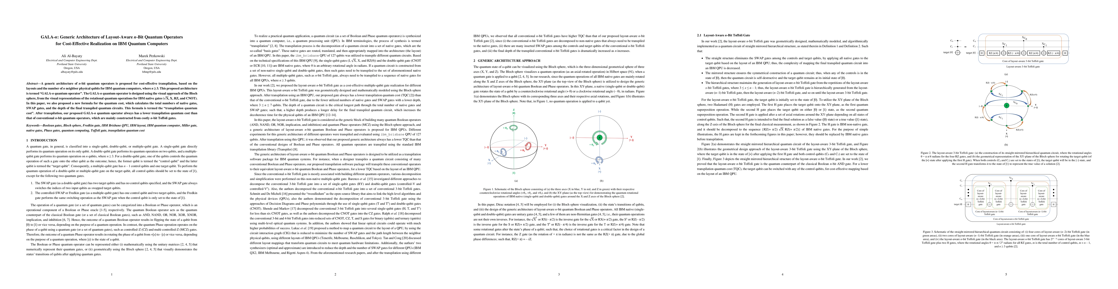 Thumbnail for GALA-n: Generic Architecture of Layout-Aware n-Bit Quantum Operators for
  Cost-Effective Realization on IBM Quantum Computers