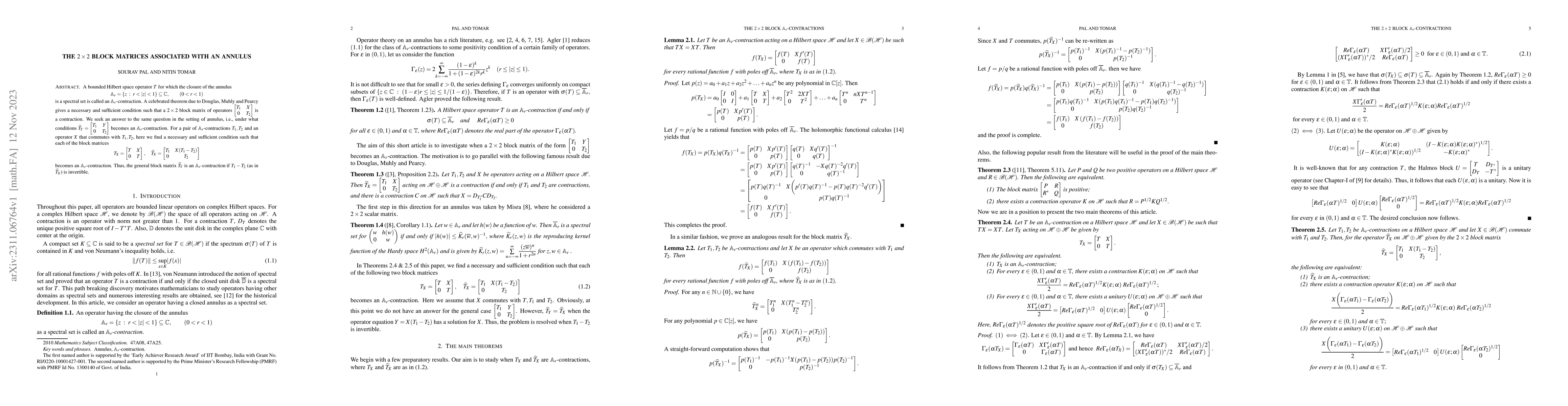 Thumbnail for The $2 \times 2$ block matrices associated with an annulus