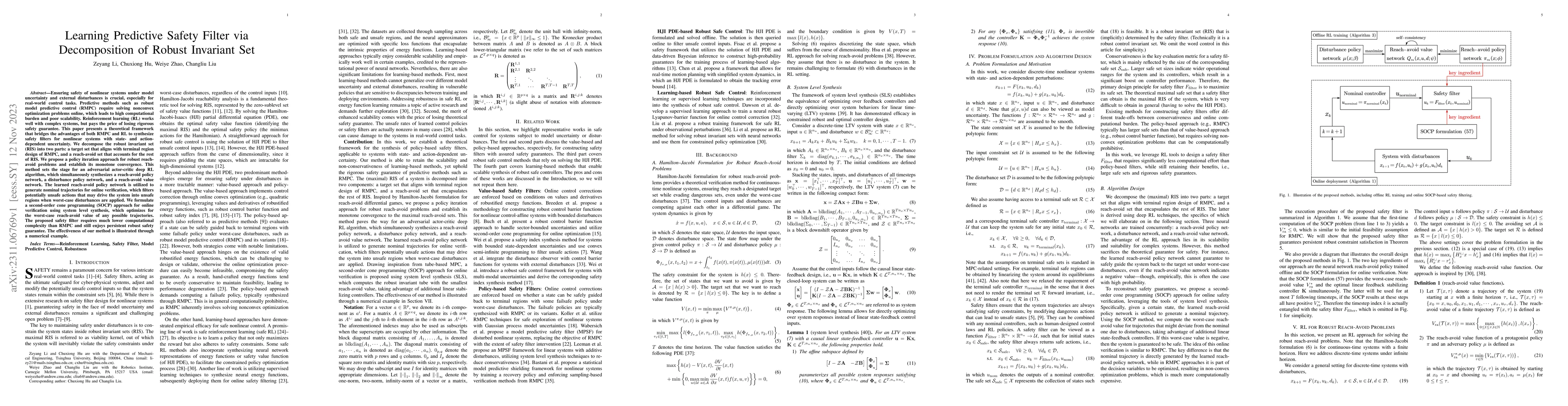 Thumbnail for Learning Predictive Safety Filter via Decomposition of Robust Invariant
  Set
