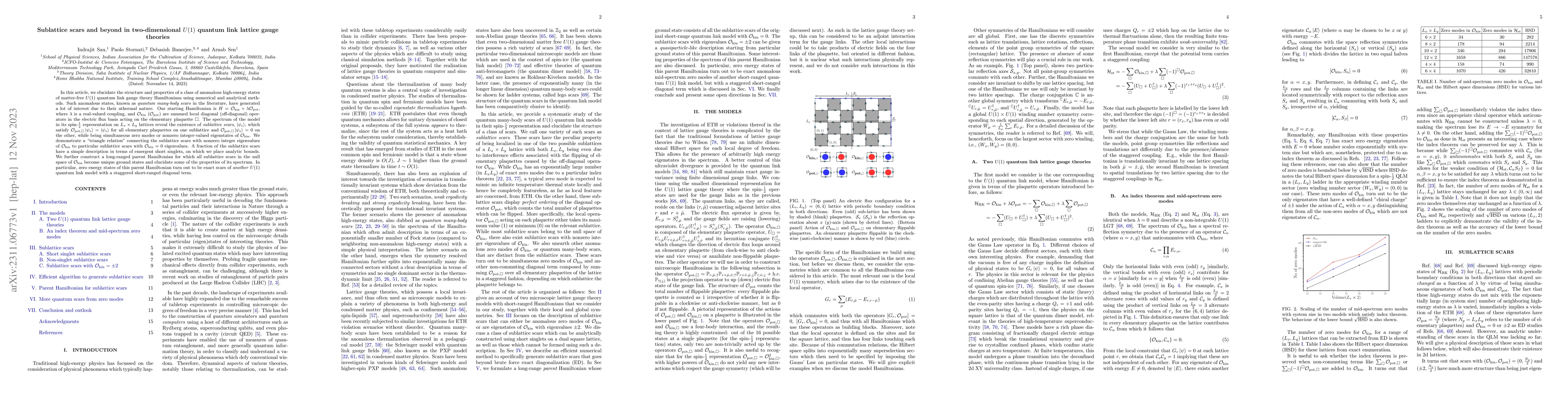 Thumbnail for Sublattice scars and beyond in two-dimensional $U(1)$ quantum link
  lattice gauge theories