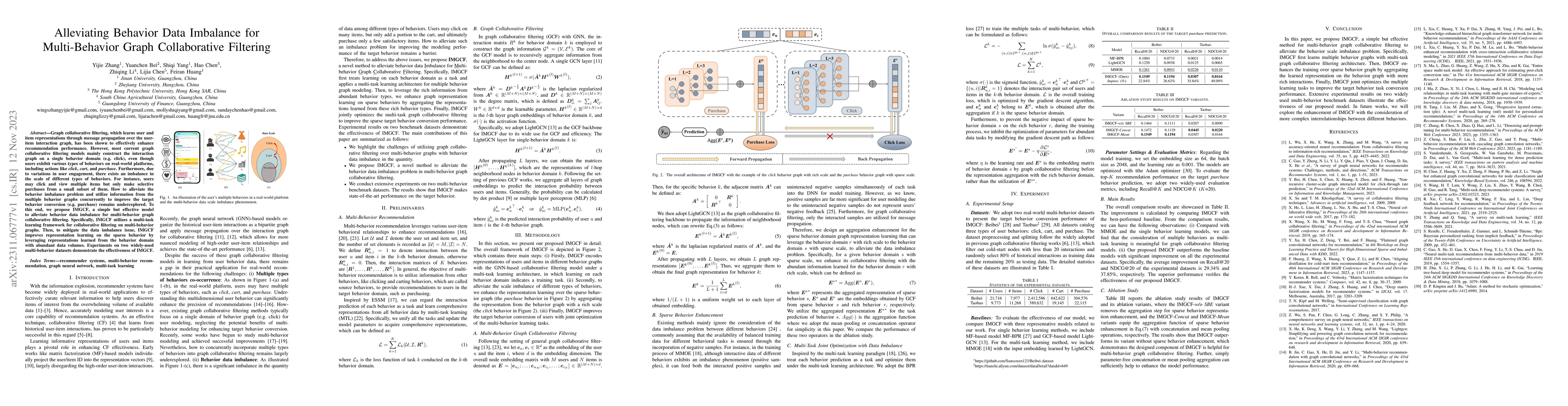 Thumbnail for Alleviating Behavior Data Imbalance for Multi-Behavior Graph
  Collaborative Filtering