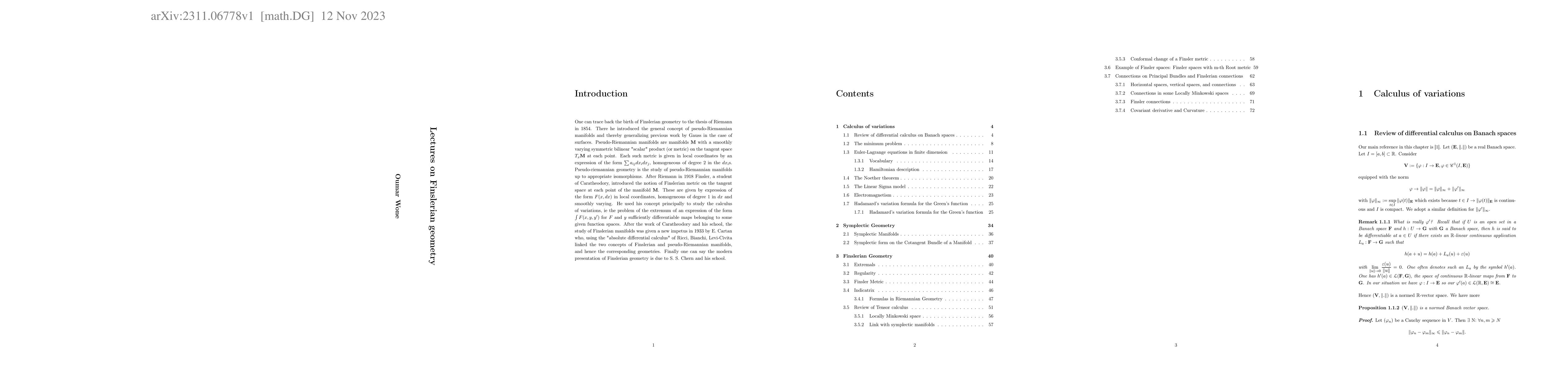Thumbnail for Lectures on Finslerian Geometry