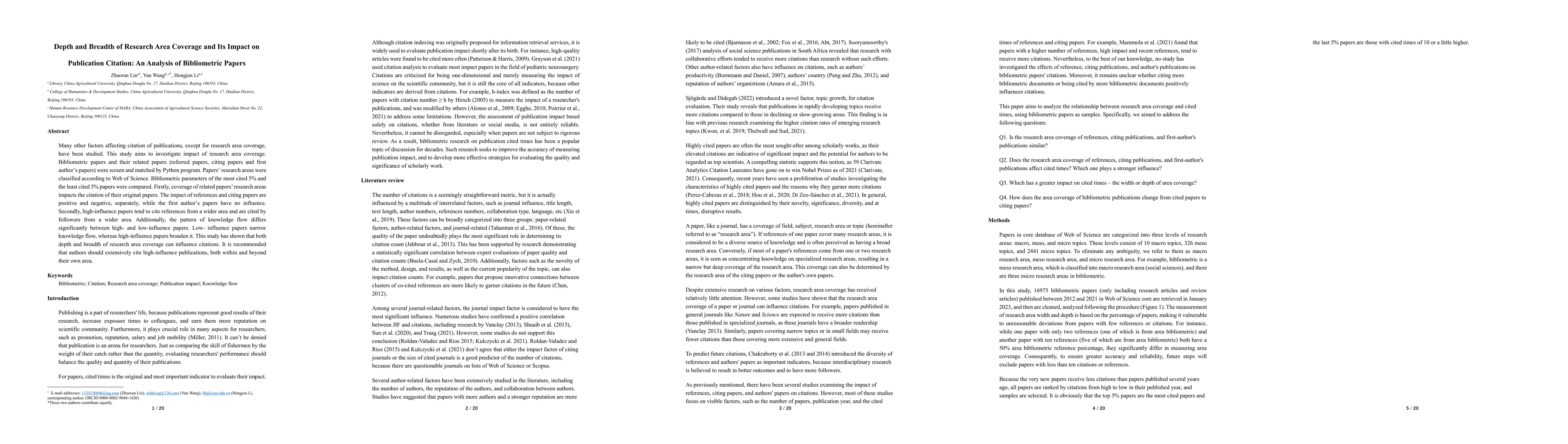 Thumbnail for Depth and Breadth of Research Area Coverage and Its Impact on
  Publication Citation: An Analysis of Bibliometric Papers