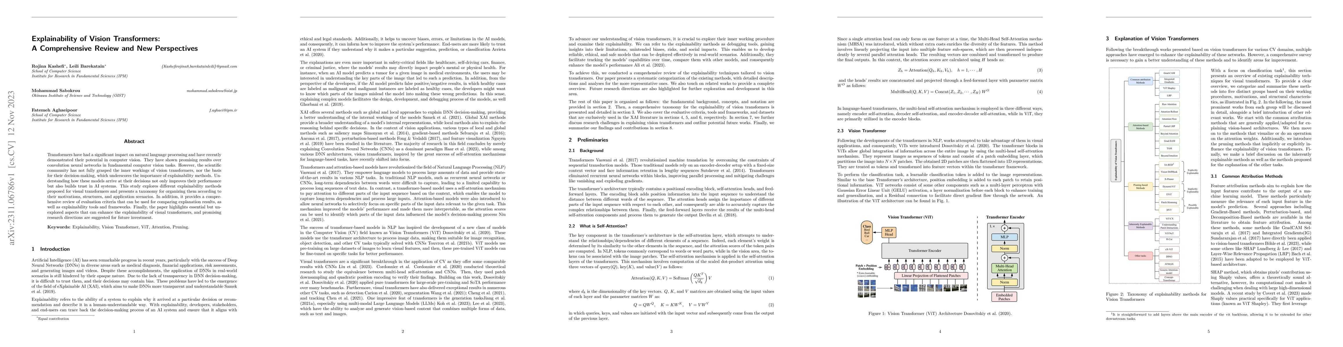 Thumbnail for Explainability of Vision Transformers: A Comprehensive Review and New
  Perspectives