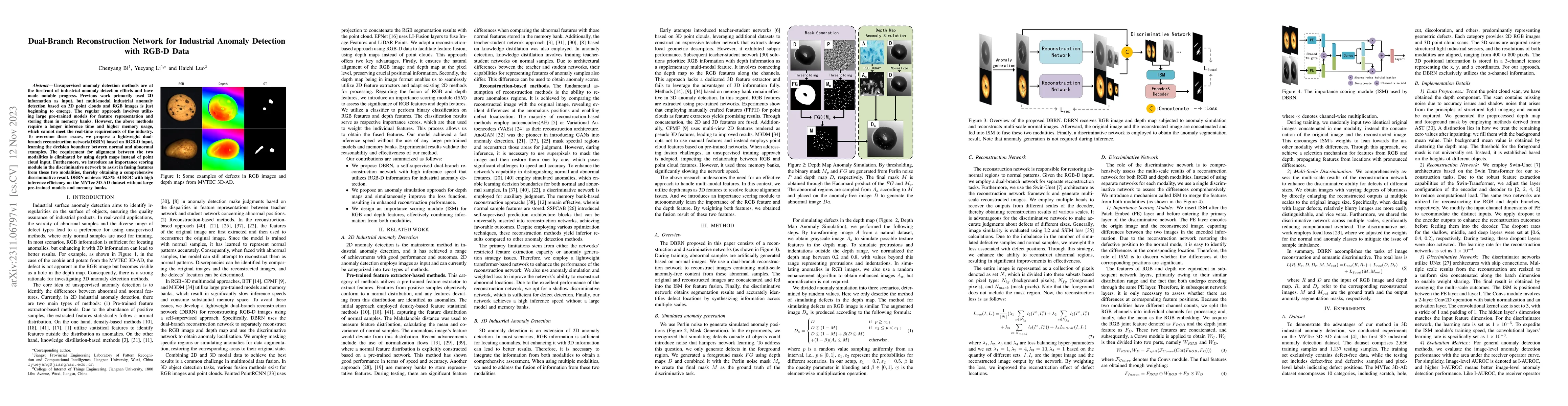 Thumbnail for Dual-Branch Reconstruction Network for Industrial Anomaly Detection with
  RGB-D Data