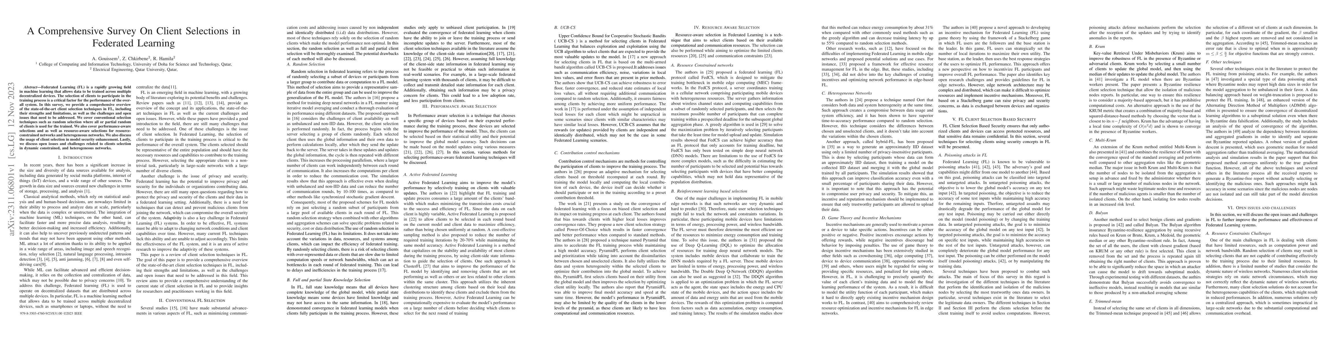 Thumbnail for A Comprehensive Survey On Client Selections in Federated Learning