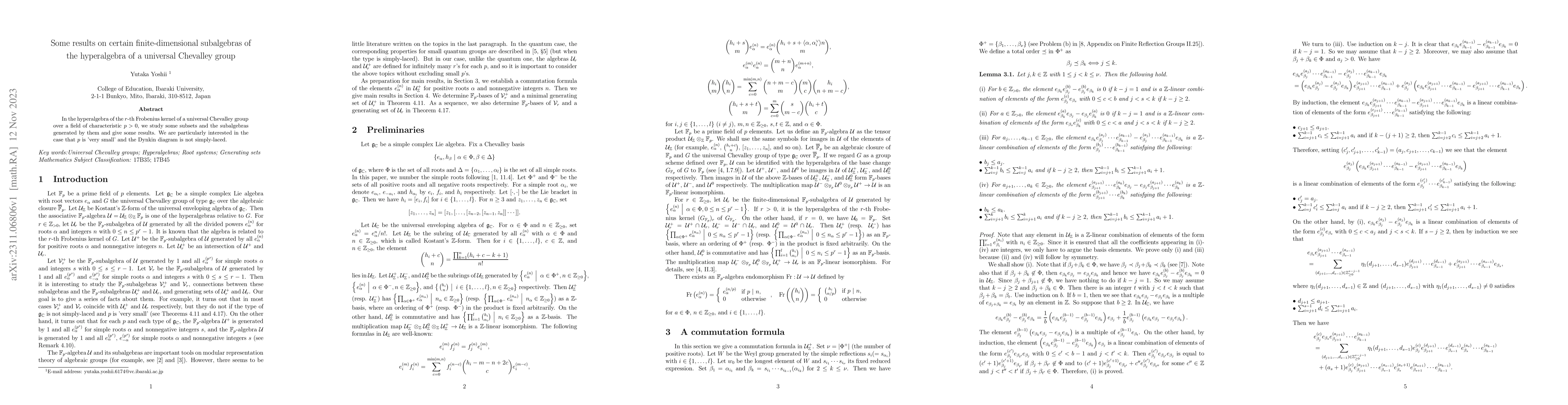 Thumbnail for Some results on certain finite-dimensional subalgebras of the
  hyperalgebra of a universal Chevalley group