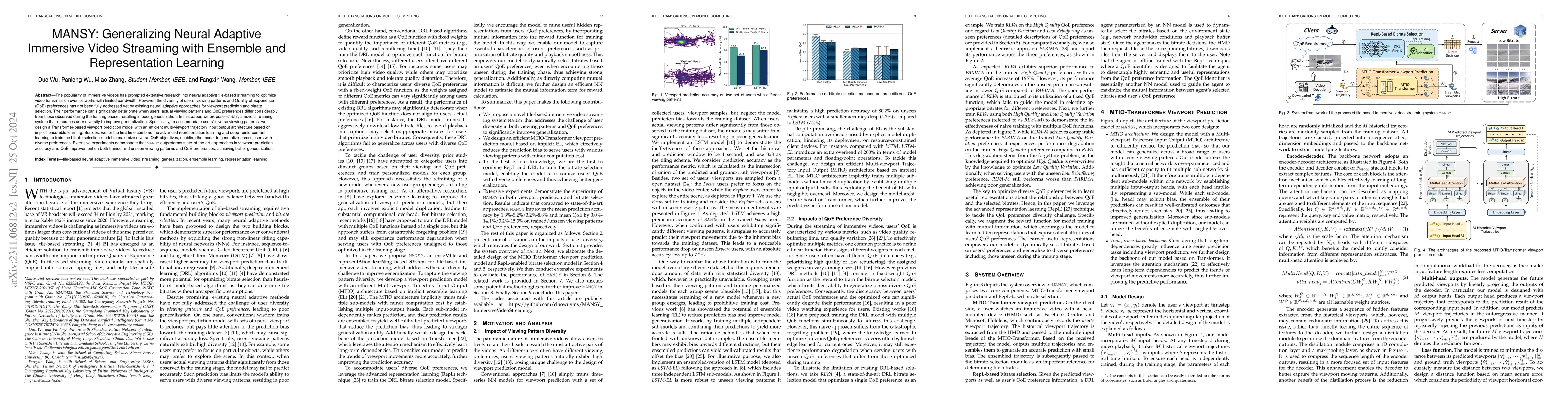 Thumbnail for MANSY: Generalizing Neural Adaptive Immersive Video Streaming With
  Ensemble and Representation Learning