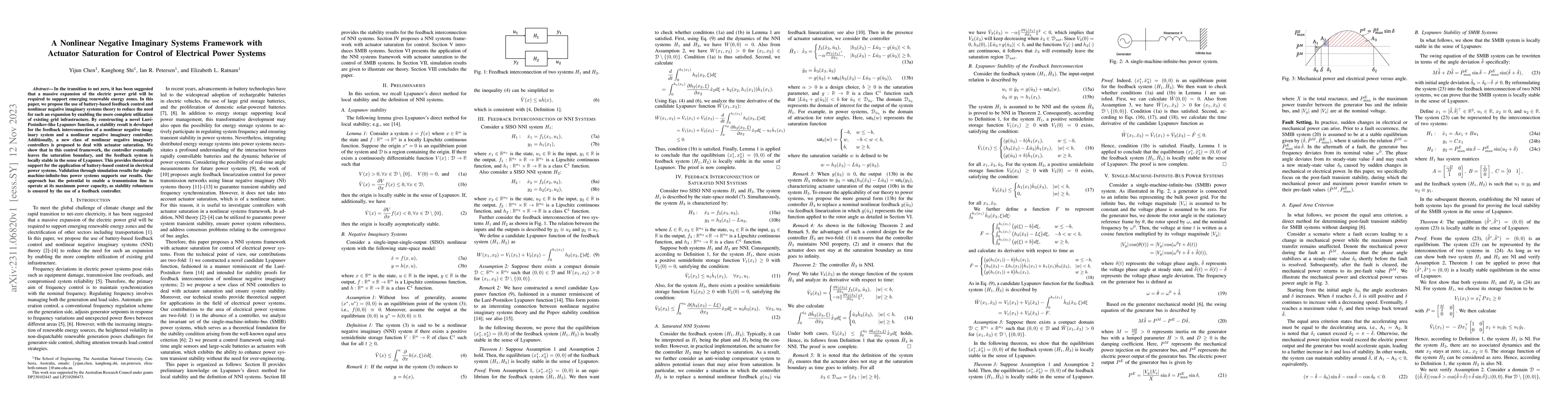 Thumbnail for A Nonlinear Negative Imaginary Systems Framework with Actuator
  Saturation for Control of Electrical Power Systems