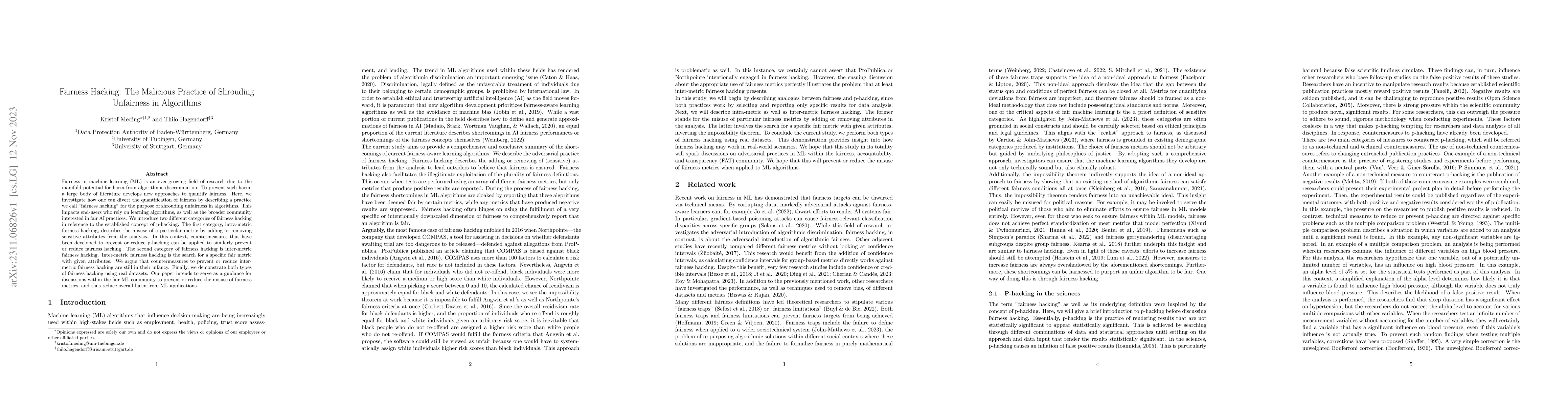 Thumbnail for Fairness Hacking: The Malicious Practice of Shrouding Unfairness in
  Algorithms