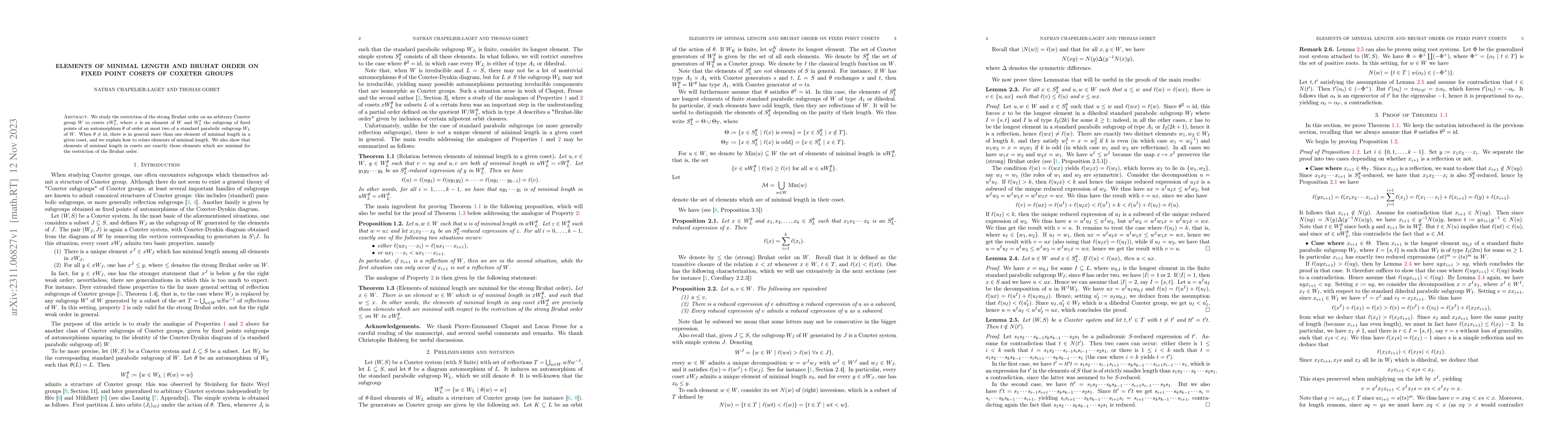 Thumbnail for Elements of minimal length and Bruhat order on fixed point cosets of
  Coxeter groups