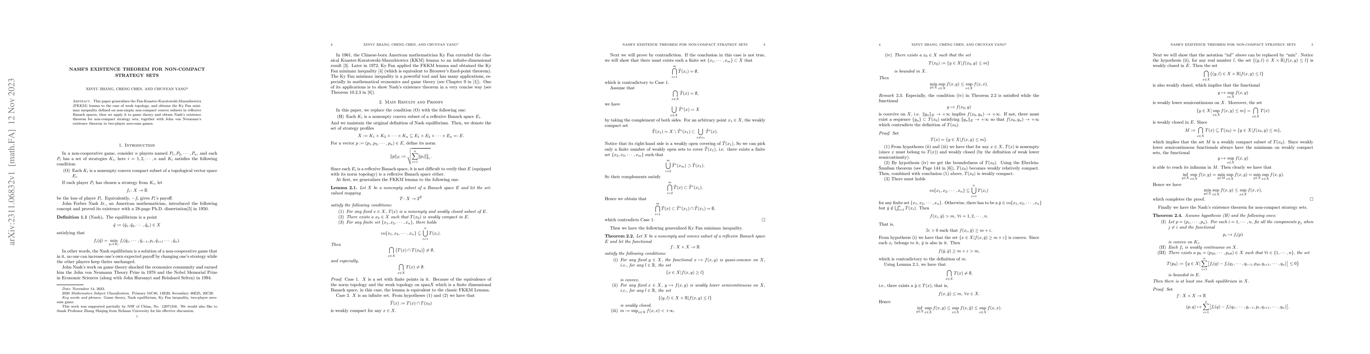 Thumbnail for Nash's Existence Theorem for Non-compact Strategy Sets