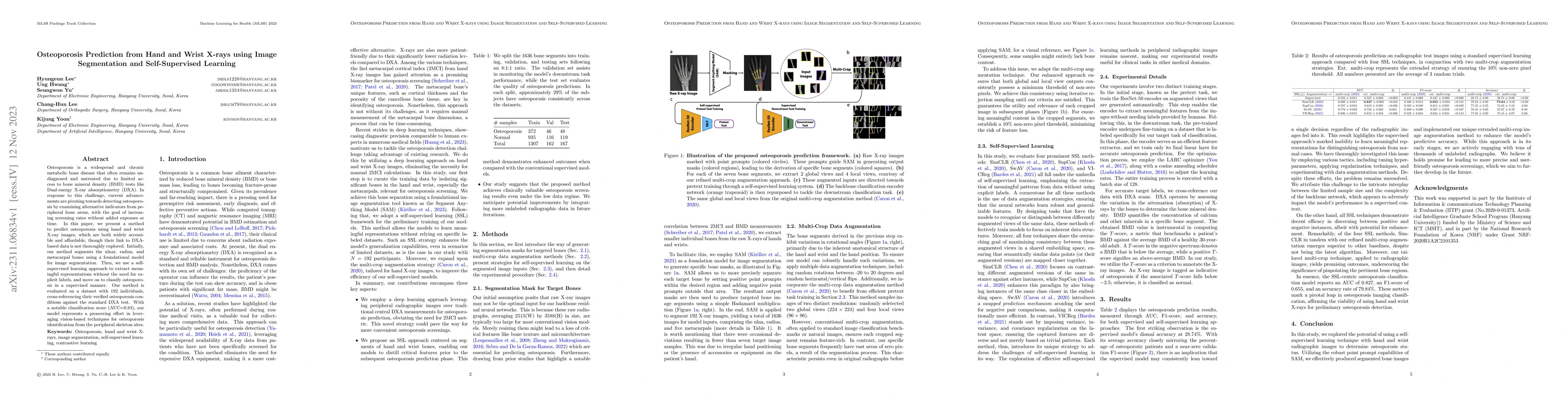 Thumbnail for Osteoporosis Prediction from Hand and Wrist X-rays using Image
  Segmentation and Self-Supervised Learning