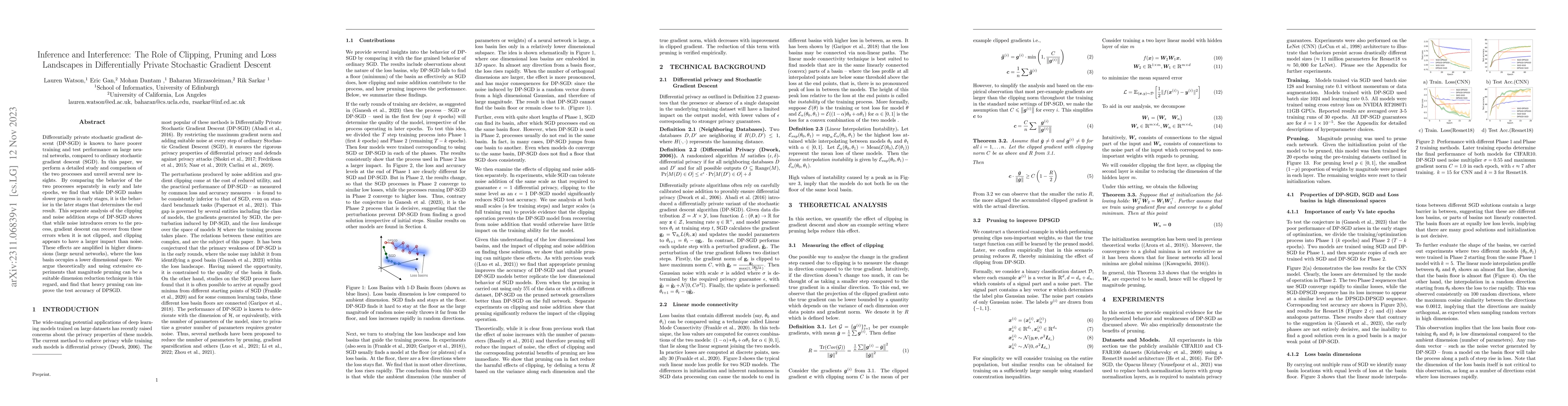 Thumbnail for Inference and Interference: The Role of Clipping, Pruning and Loss
  Landscapes in Differentially Private Stochastic Gradient Descent