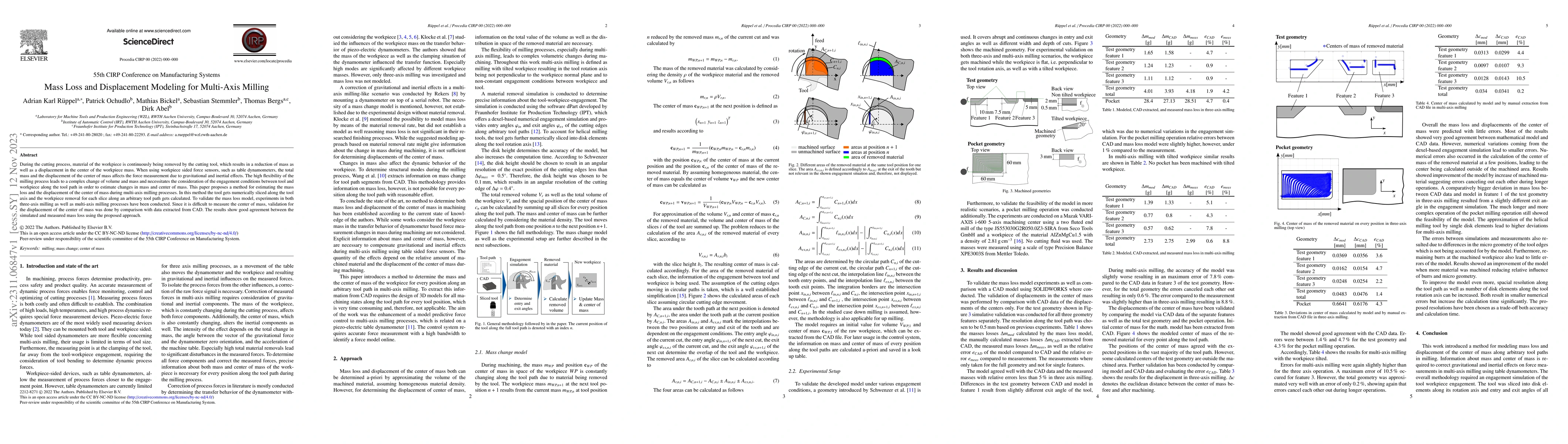 Thumbnail for Mass Loss and Displacement Modeling for Multi-Axis Milling