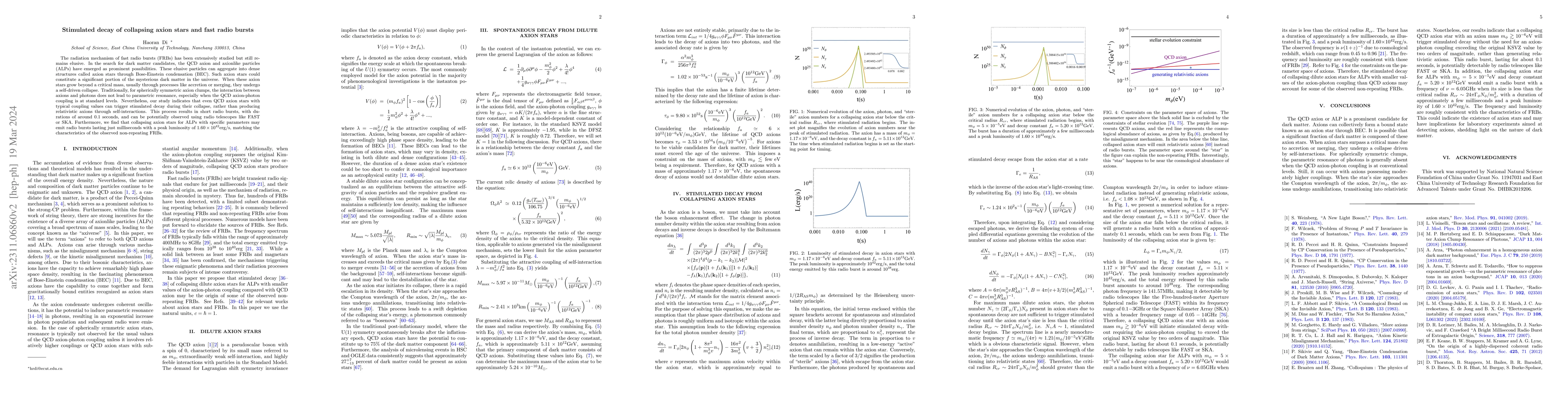 Thumbnail for Stimulated decay of collapsing axion stars and fast radio bursts
