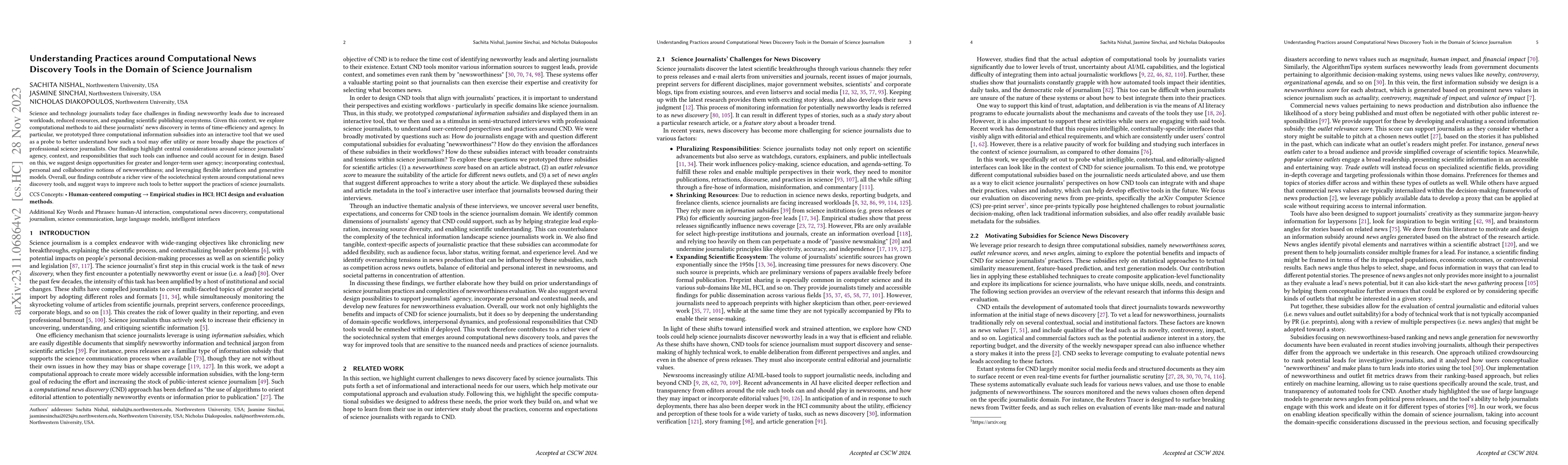 Thumbnail for Understanding Practices around Computational News Discovery Tools in the
  Domain of Science Journalism