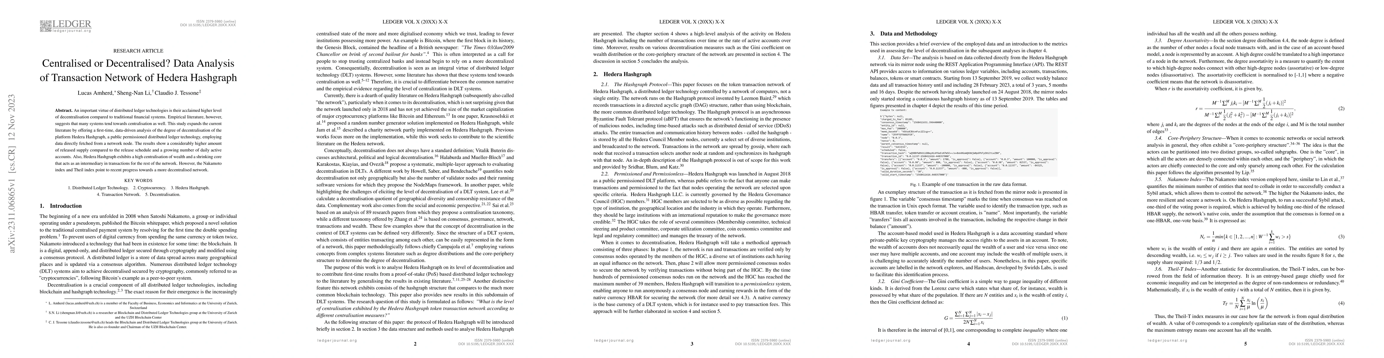 Thumbnail for Centralised or Decentralised? Data Analysis of Transaction Network of
  Hedera Hashgraph
