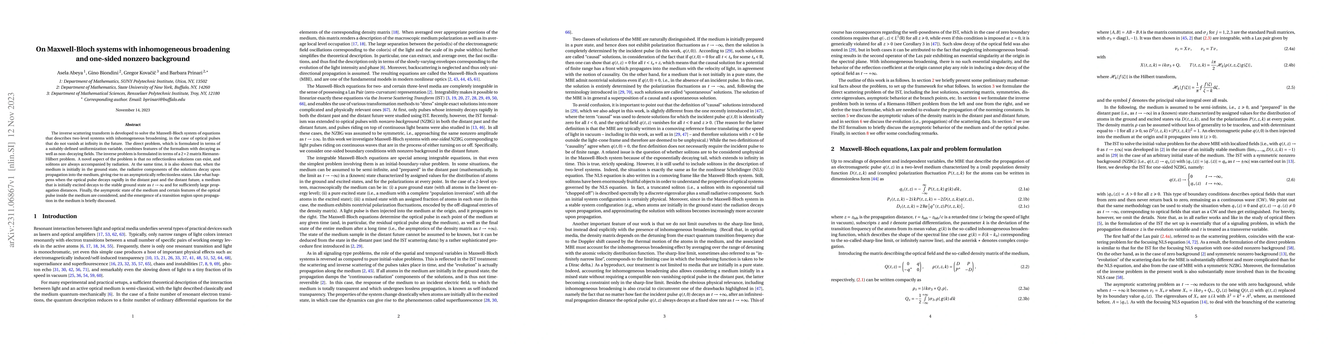 Thumbnail for On Maxwell-Bloch systems with inhomogeneous broadening and one-sided
  nonzero background