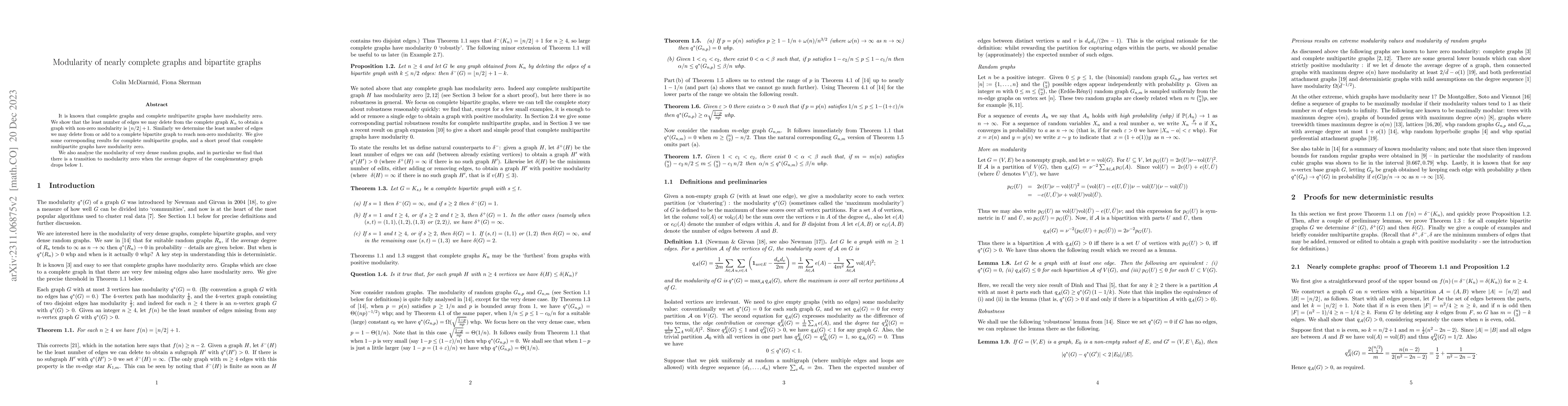 Thumbnail for Modularity of nearly complete graphs and bipartite graphs