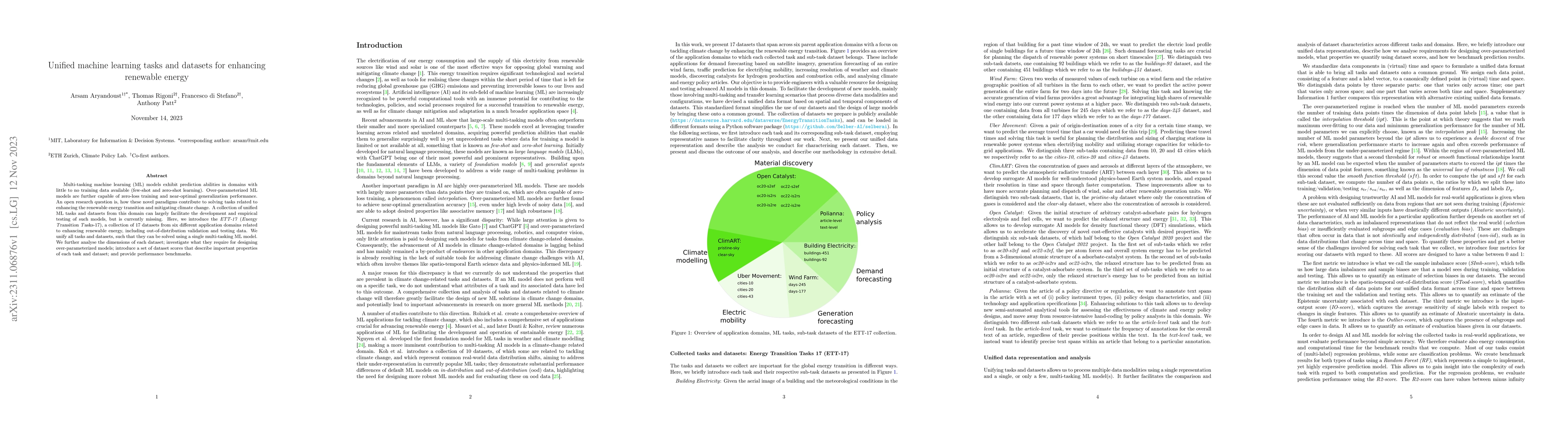 Thumbnail for Unified machine learning tasks and datasets for enhancing renewable
  energy