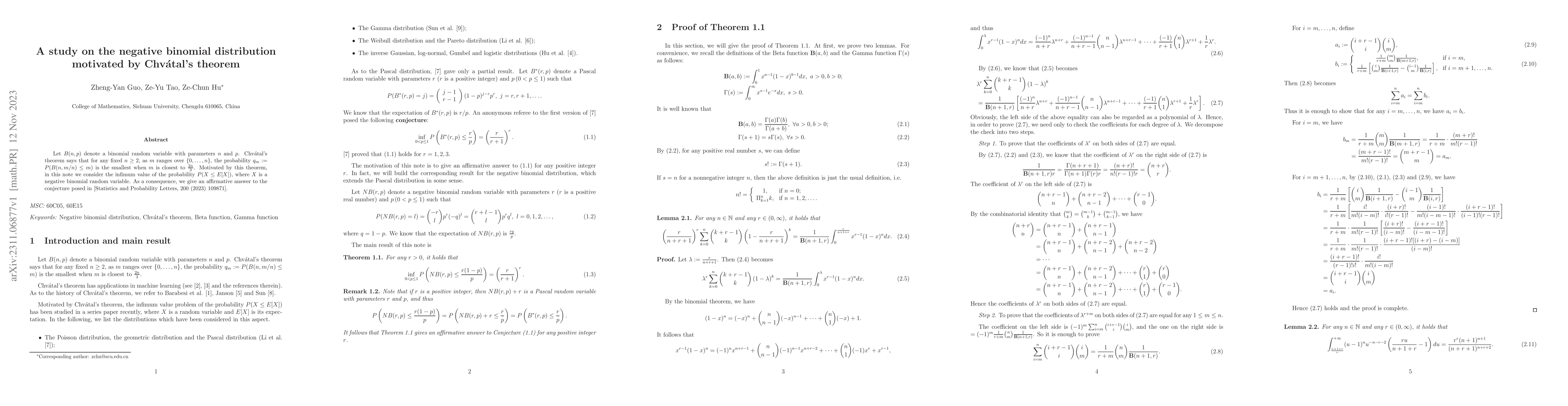 Thumbnail for A study on the negative binomial distribution motivated by Chv\'atal's
  theorem