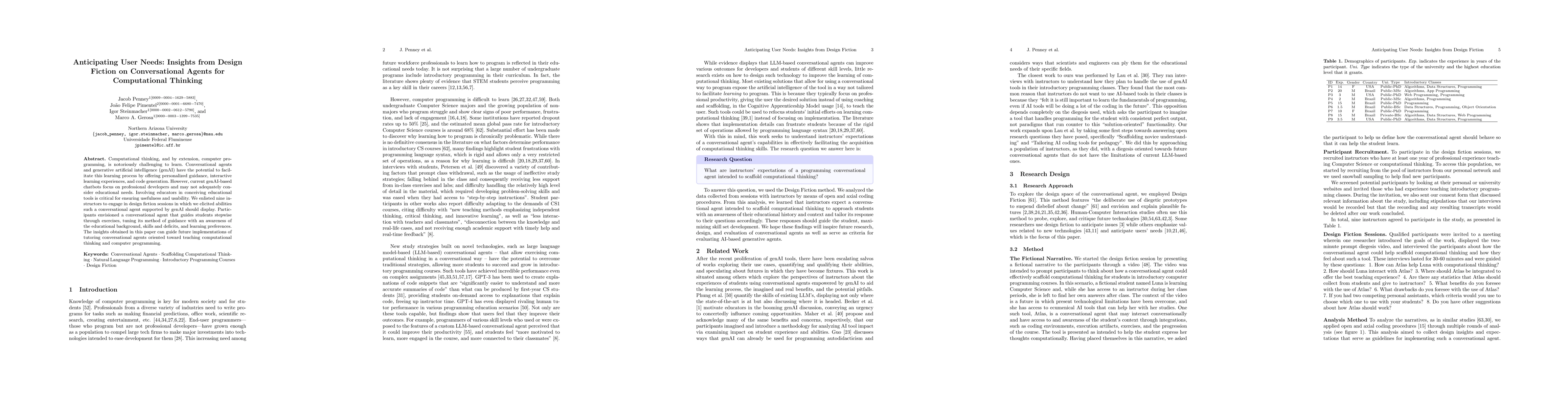 Thumbnail for Anticipating User Needs: Insights from Design Fiction on Conversational
  Agents for Computational Thinking