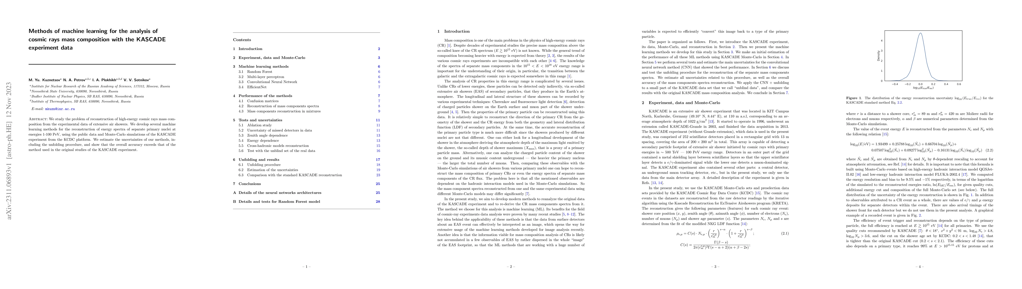 Thumbnail for Methods of machine learning for the analysis of cosmic rays mass
  composition with the KASCADE experiment data