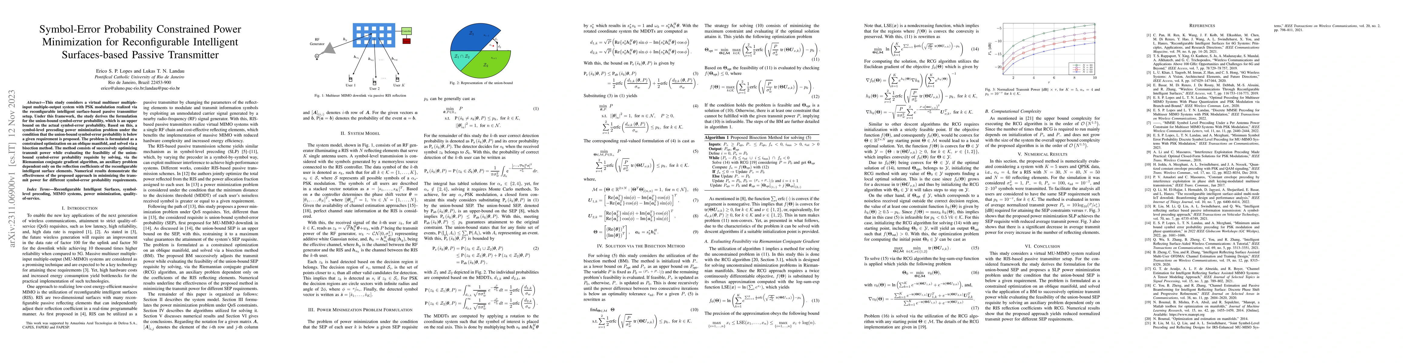 Thumbnail for Symbol-Error Probability Constrained Power Minimization for
  Reconfigurable Intelligent Surfaces-based Passive Transmitter