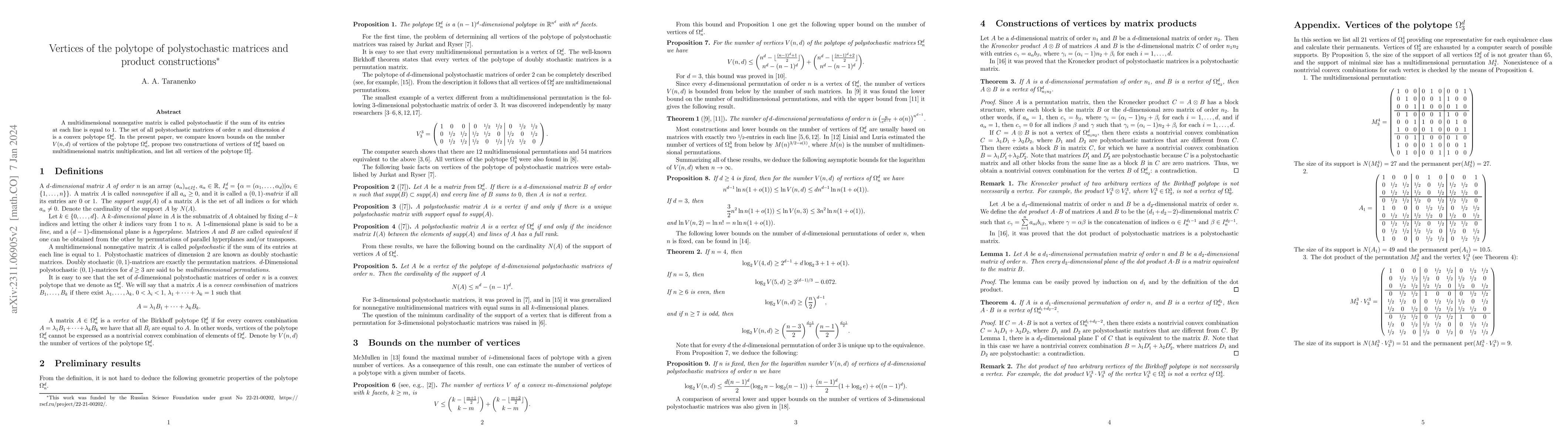 Thumbnail for Vertices of the polytope of polystochastic matrices and product
  constructions