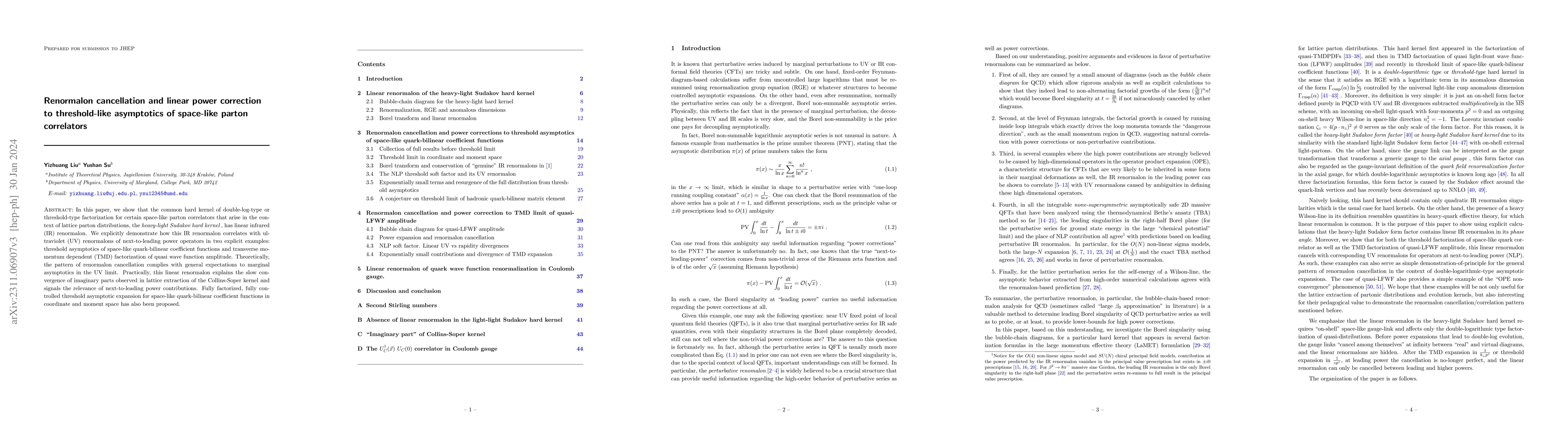 Thumbnail for Renormalon cancellation and linear power correction to threshold-like
  asymptotics of space-like parton correlators