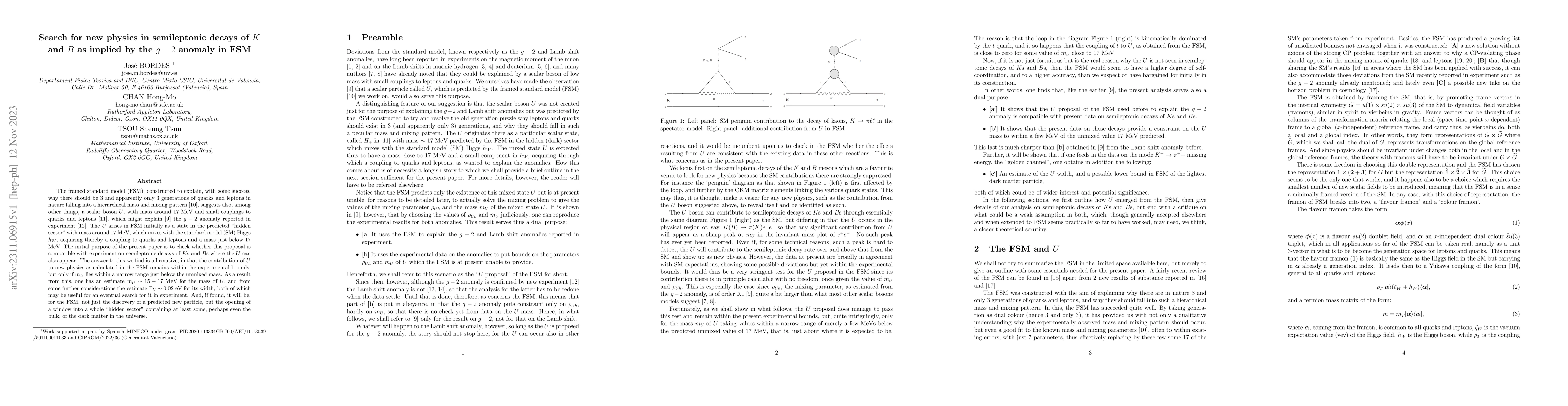 Thumbnail for Search for new physics in semileptonic decays of K and B as implied by
  the g-2 anomaly in FSM