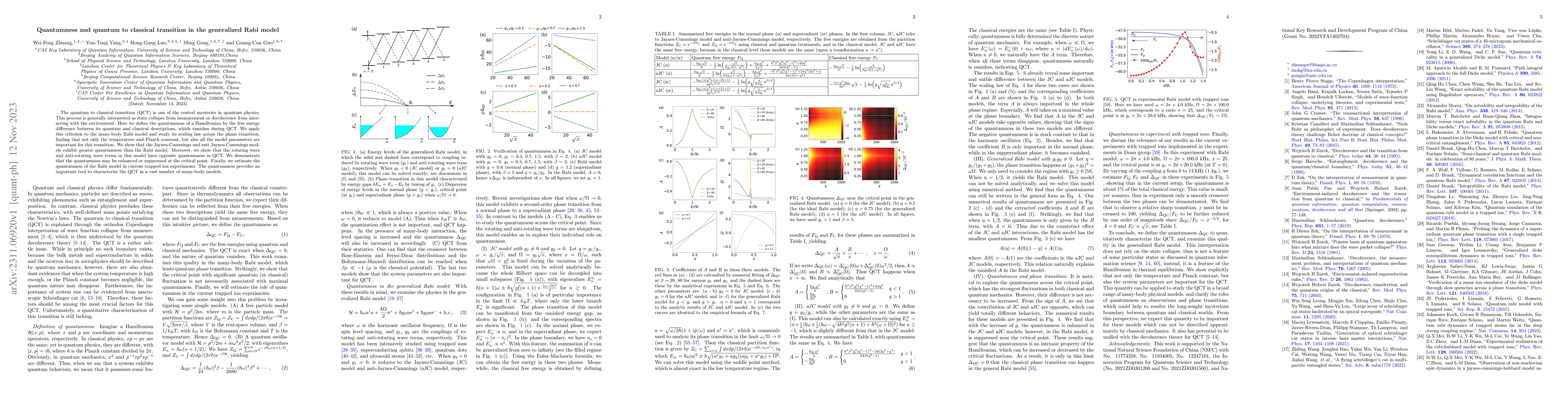 Thumbnail for Quantumness and quantum to classical transition in the generalized Rabi
  model