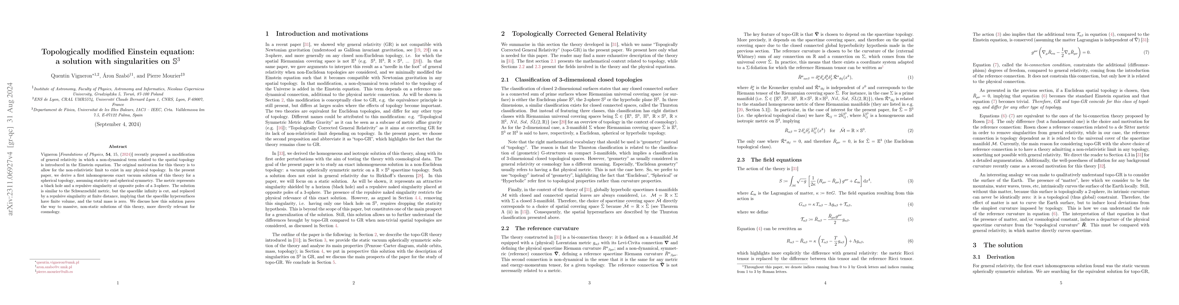 Thumbnail for Topologically modified Einstein equation: a solution with singularities
  on $\mathbb{S}^3$