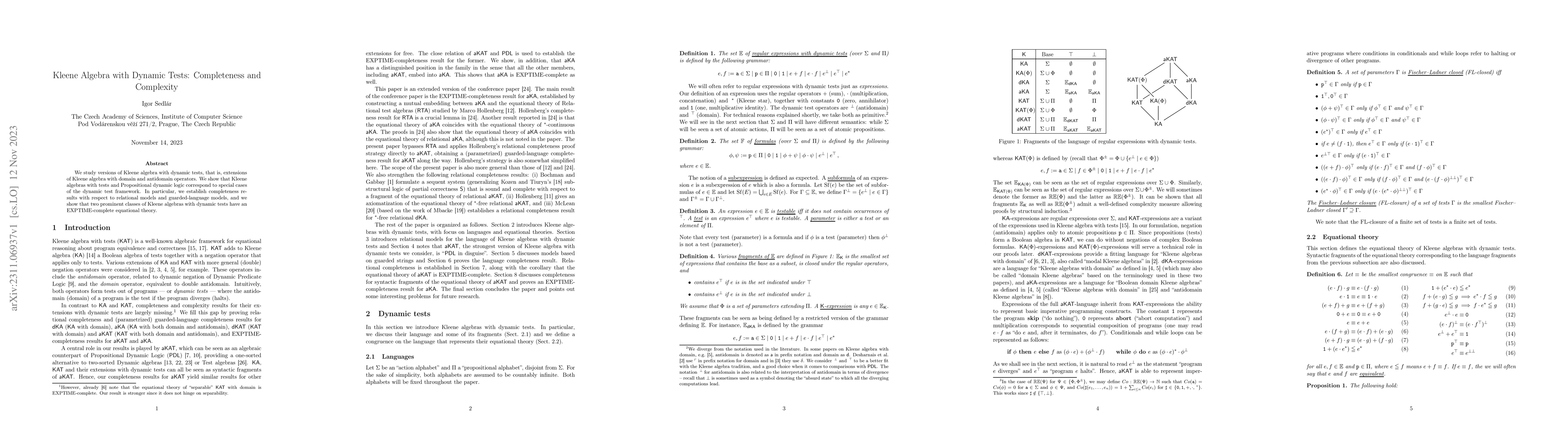 Thumbnail for Kleene Algebra with Dynamic Tests: Completeness and Complexity