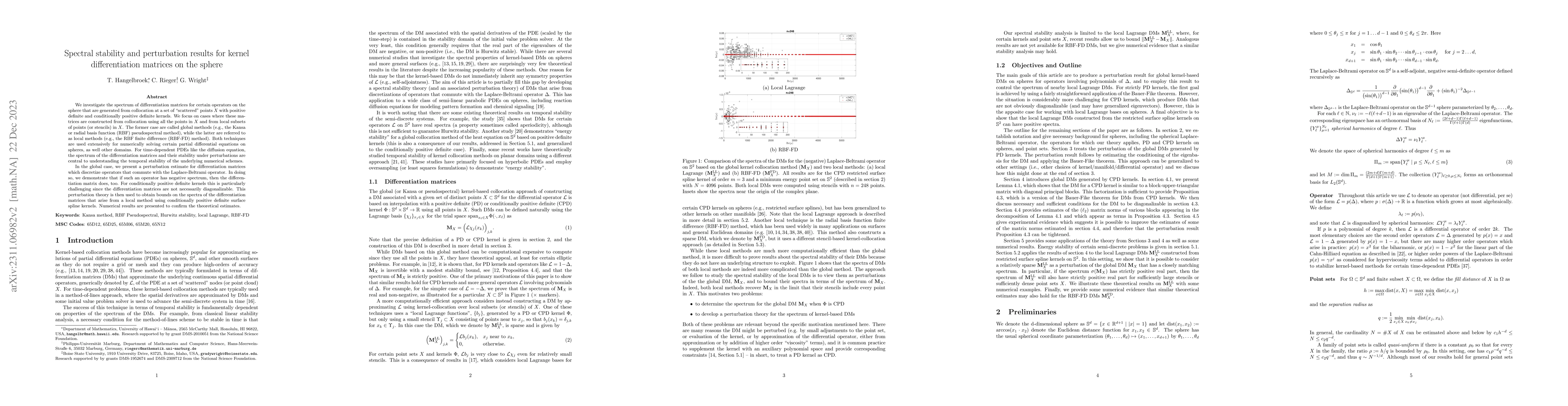 Thumbnail for Spectral stability and perturbation results for kernel differentiation
  matrices on the sphere